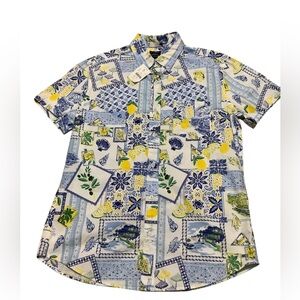 J crew NWT 100%cotton Men's Blue and Yellow Patterned Shirt